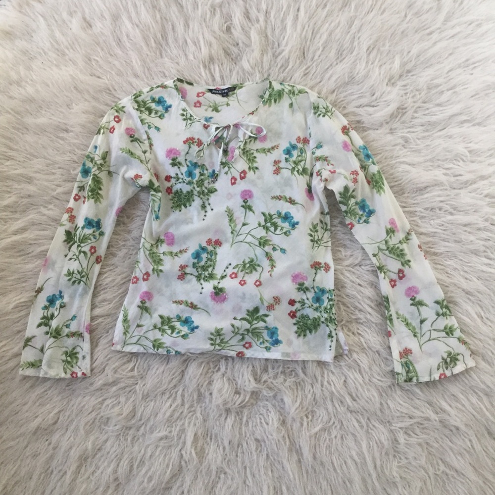 Natural lightweight cotton floral tunic Size M